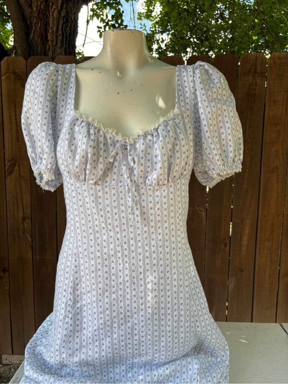Reformation maxi dress size 12 Blue/white, stained dress.